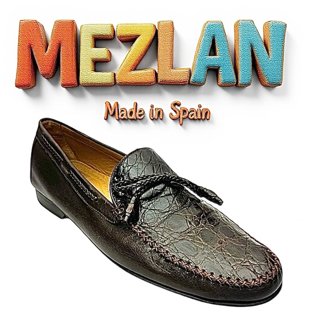 Mezlan Genuine Crocodile Tassel Loafers Brown Leather Men’s Shoes 10.5 Spain
